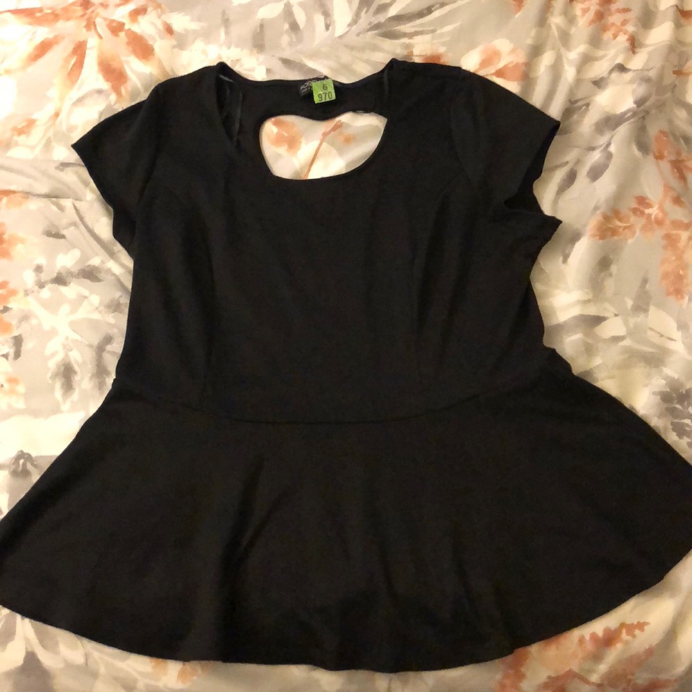 Black Peplum Top w/ Heart Shaped Cut Out in Back.